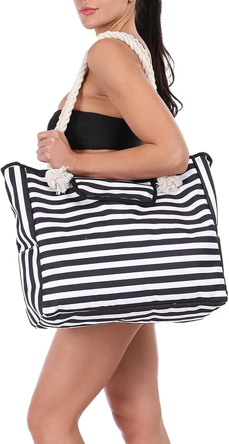 Women's Foreign Trade Multifunctional Single Shoulder Canvas Shopping Bag Leisure Vacation Beach Bag (Black, One Size)