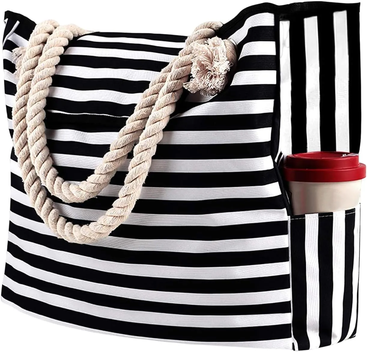 Women's Foreign Trade Multifunctional Single Shoulder Canvas Shopping Bag Leisure Vacation Beach Bag (Black, One Size)