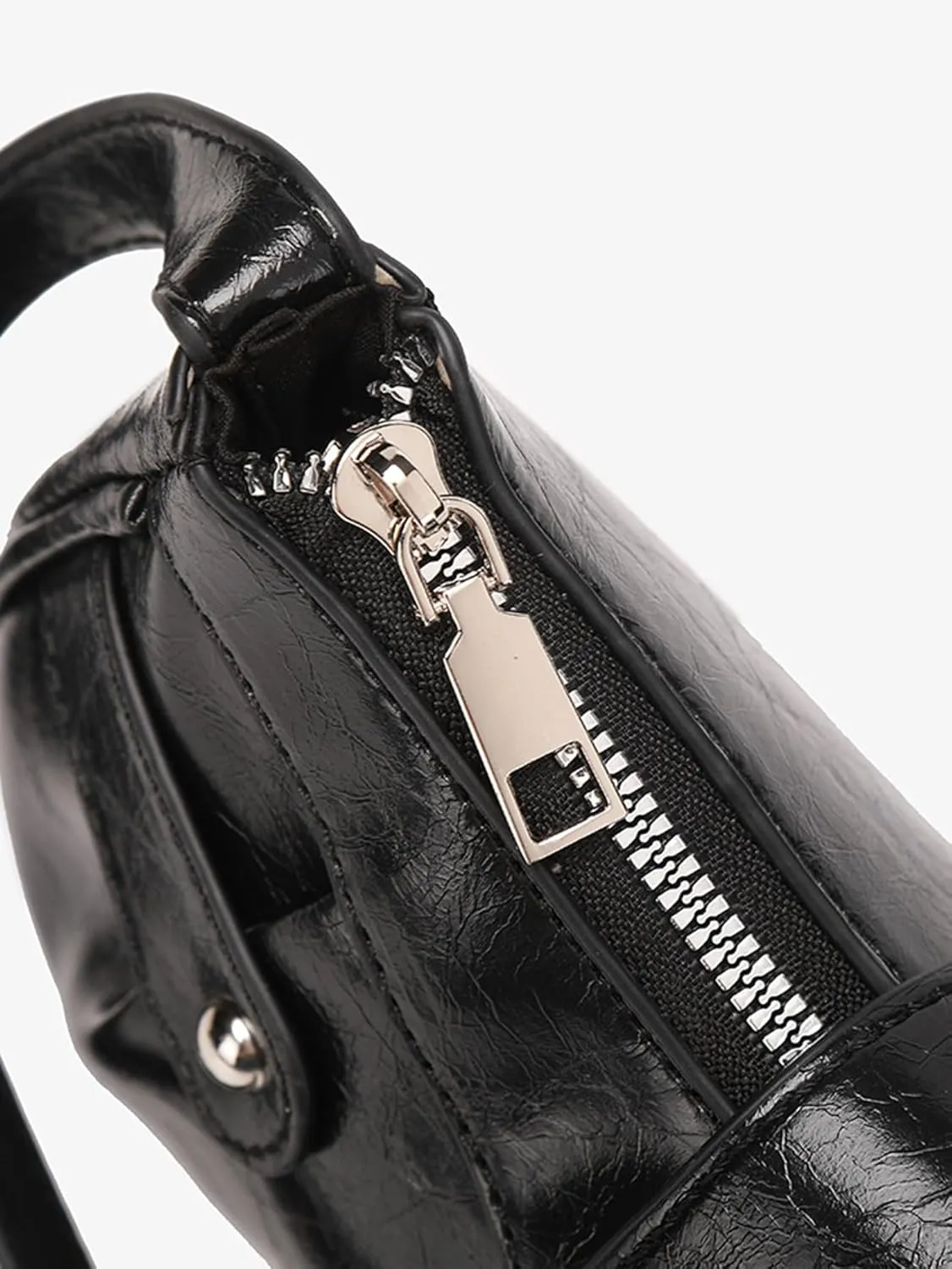 Women's Glossy Buckle Studded Hobo Bags PU Leather Clutch Shoulder Strap Tote Handbag