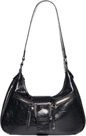 Women's Glossy Buckle Zipper PU Leather Clutch Shoulder Tote Handbag Strap Hobo Bags