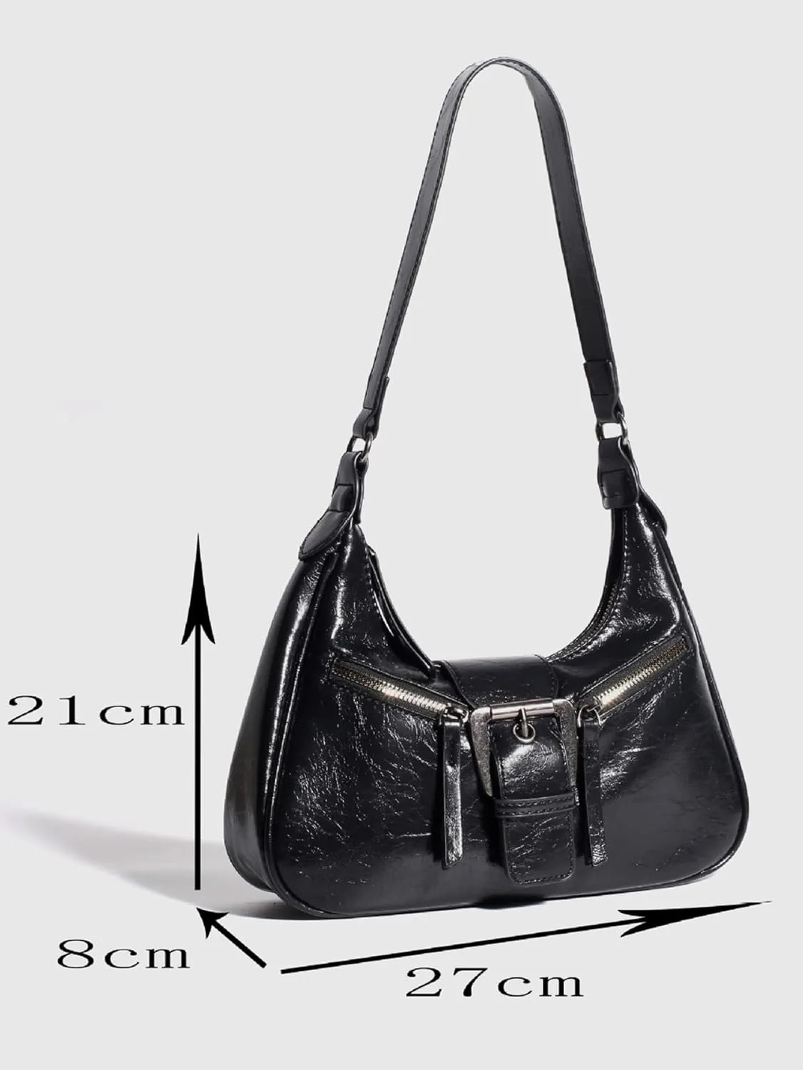 Women's Glossy Buckle Zipper PU Leather Clutch Shoulder Tote Handbag Strap Hobo Bags