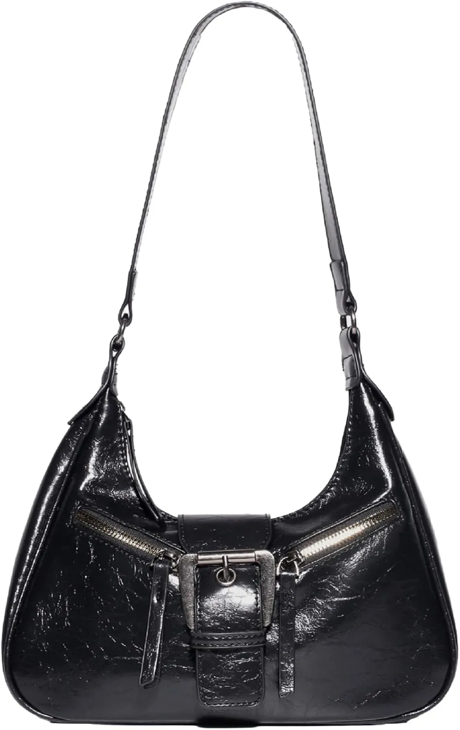 Women's Glossy Buckle Zipper PU Leather Clutch Shoulder Tote Handbag Strap Hobo Bags