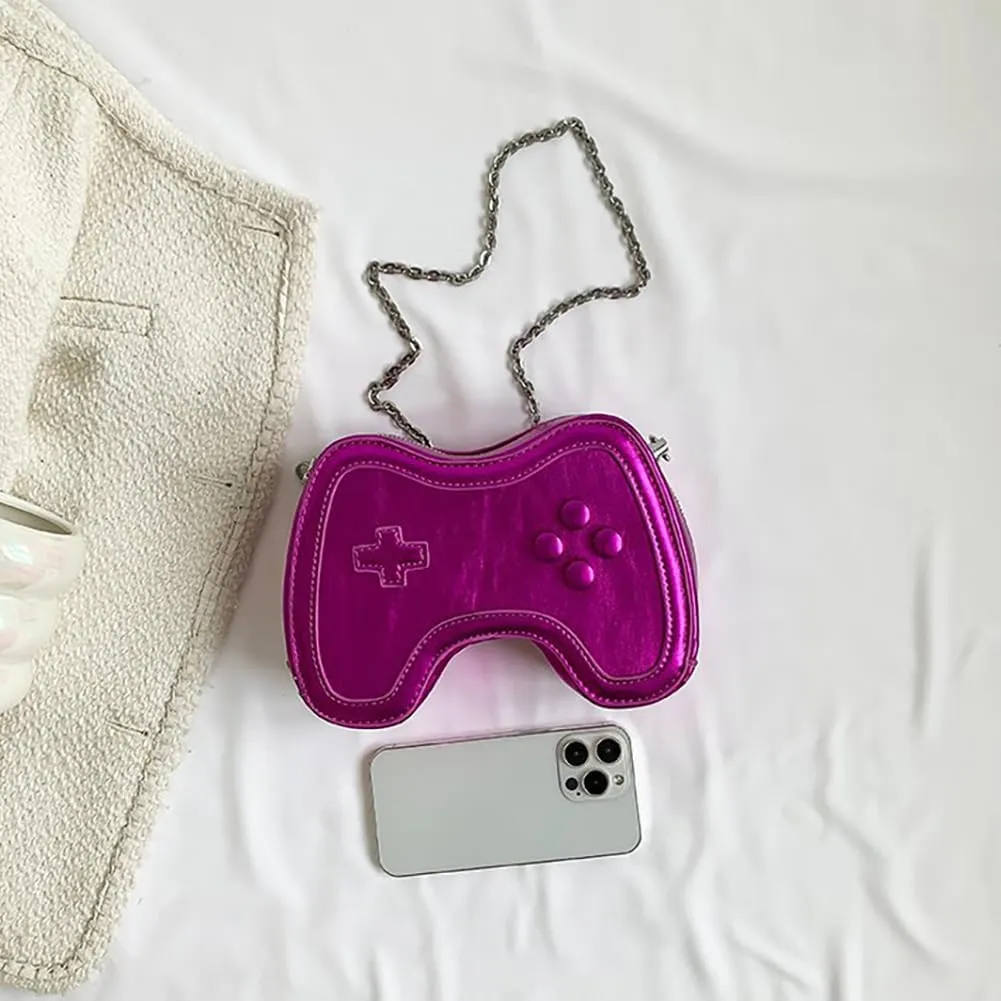 Women's Glossy Game Controller Handle Chain Crossbody Bag, Creative Funny Shoulder Bag, PU Retro Underarm Cell Phone Purse