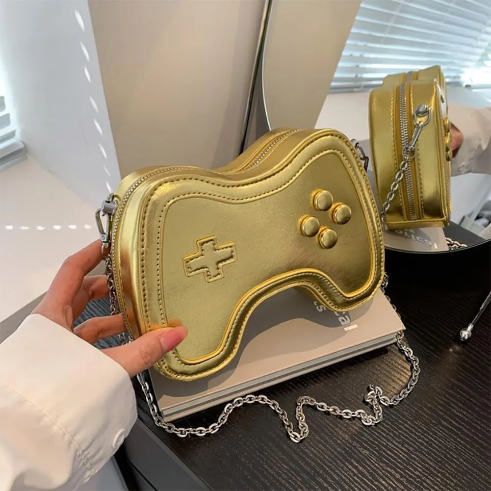 Women's Glossy Game Controller Handle Chain Crossbody Bag, Creative Funny Shoulder Bag, PU Retro Underarm Cell Phone Purse