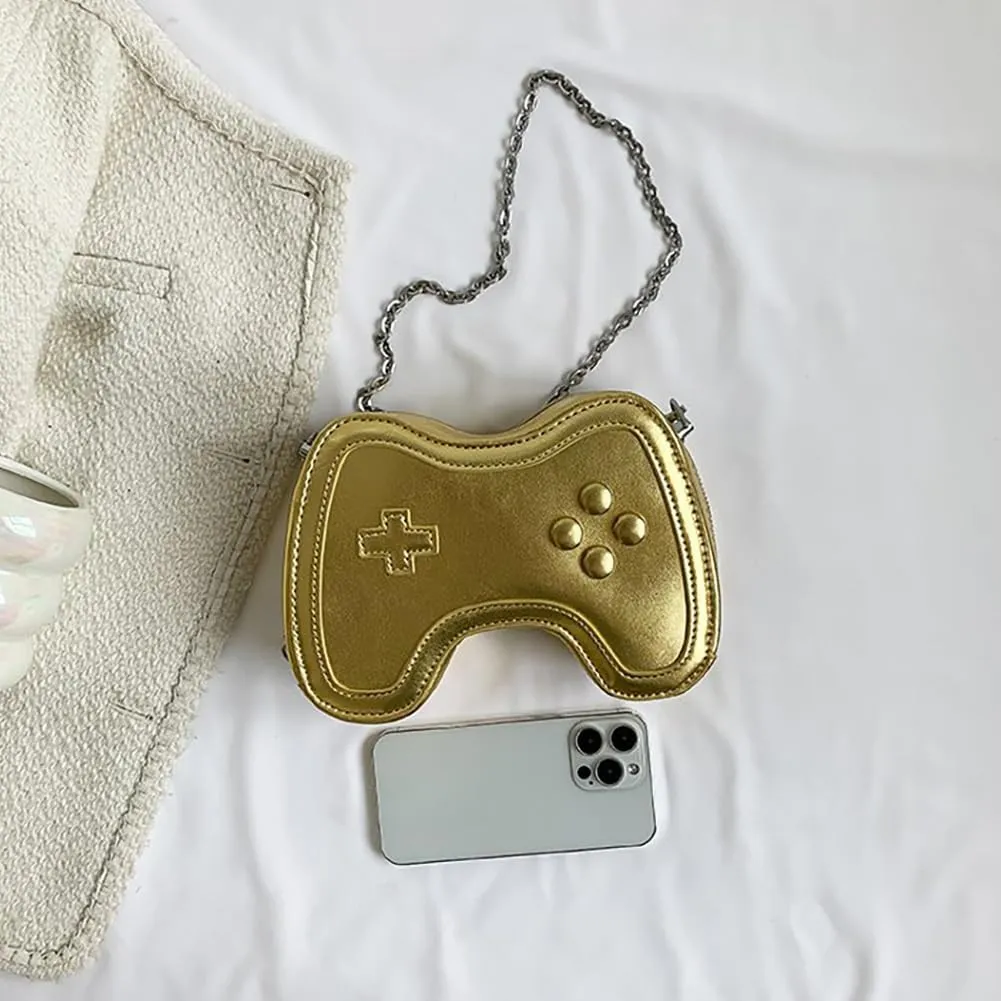 Women's Glossy Game Controller Handle Chain Crossbody Bag, Creative Funny Shoulder Bag, PU Retro Underarm Cell Phone Purse