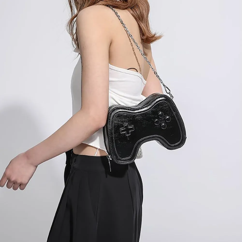 Women's Glossy Game Controller Handle Chain Crossbody Bag, Creative Funny Shoulder Bag, PU Retro Underarm Cell Phone Purse