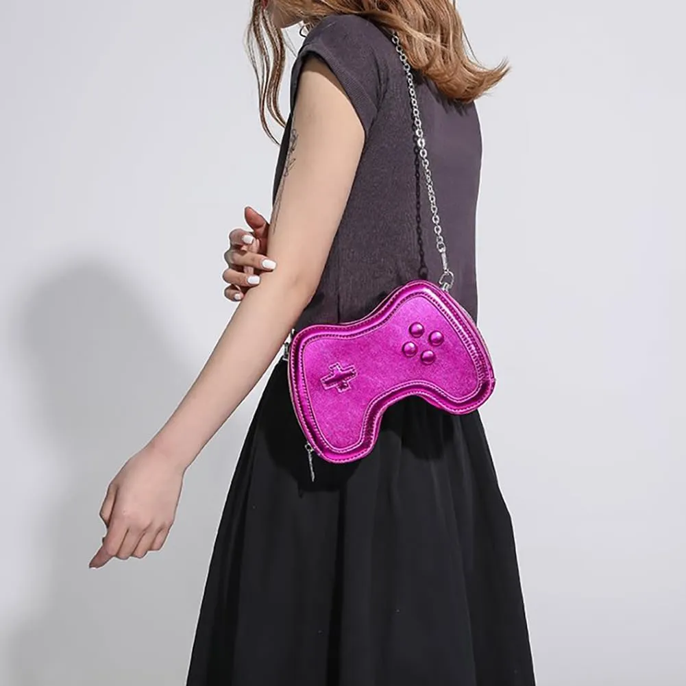 Women's Glossy Game Controller Handle Chain Crossbody Bag, Creative Funny Shoulder Bag, PU Retro Underarm Cell Phone Purse