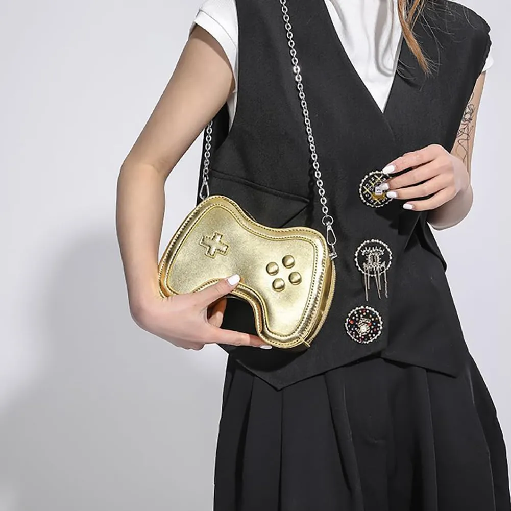 Women's Glossy Game Controller Handle Chain Crossbody Bag, Creative Funny Shoulder Bag, PU Retro Underarm Cell Phone Purse