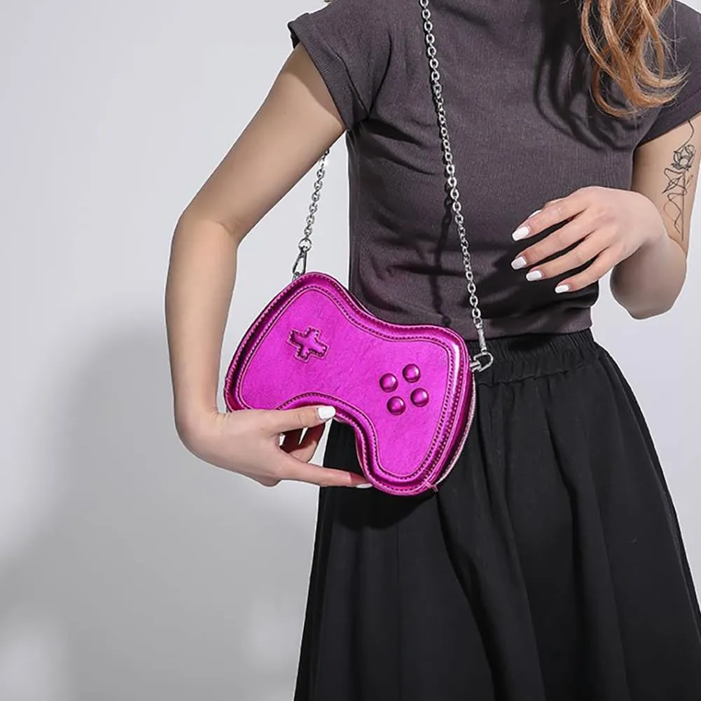 Women's Glossy Game Controller Handle Chain Crossbody Bag, Creative Funny Shoulder Bag, PU Retro Underarm Cell Phone Purse