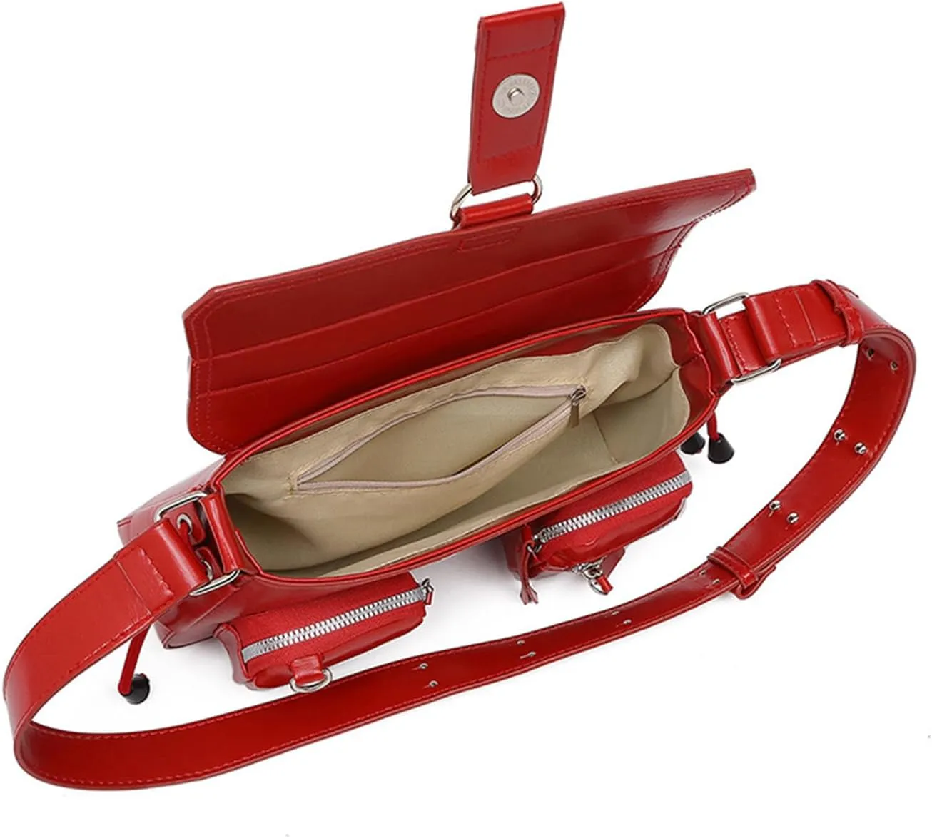 Women's Glossy Y2K Buckle Retro Boho Bags PU Leather Clutch Purses Shoulder Strap Message Handbags