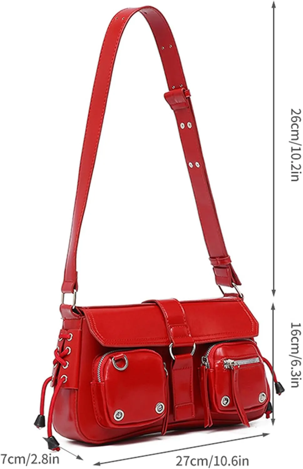 Women's Glossy Y2K Buckle Retro Boho Bags PU Leather Clutch Purses Shoulder Strap Message Handbags