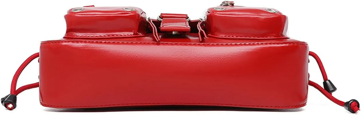 Women's Glossy Y2K Buckle Retro Boho Bags PU Leather Clutch Purses Shoulder Strap Message Handbags