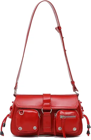 Women's Glossy Y2K Buckle Retro Boho Bags PU Leather Clutch Purses Shoulder Strap Message Handbags