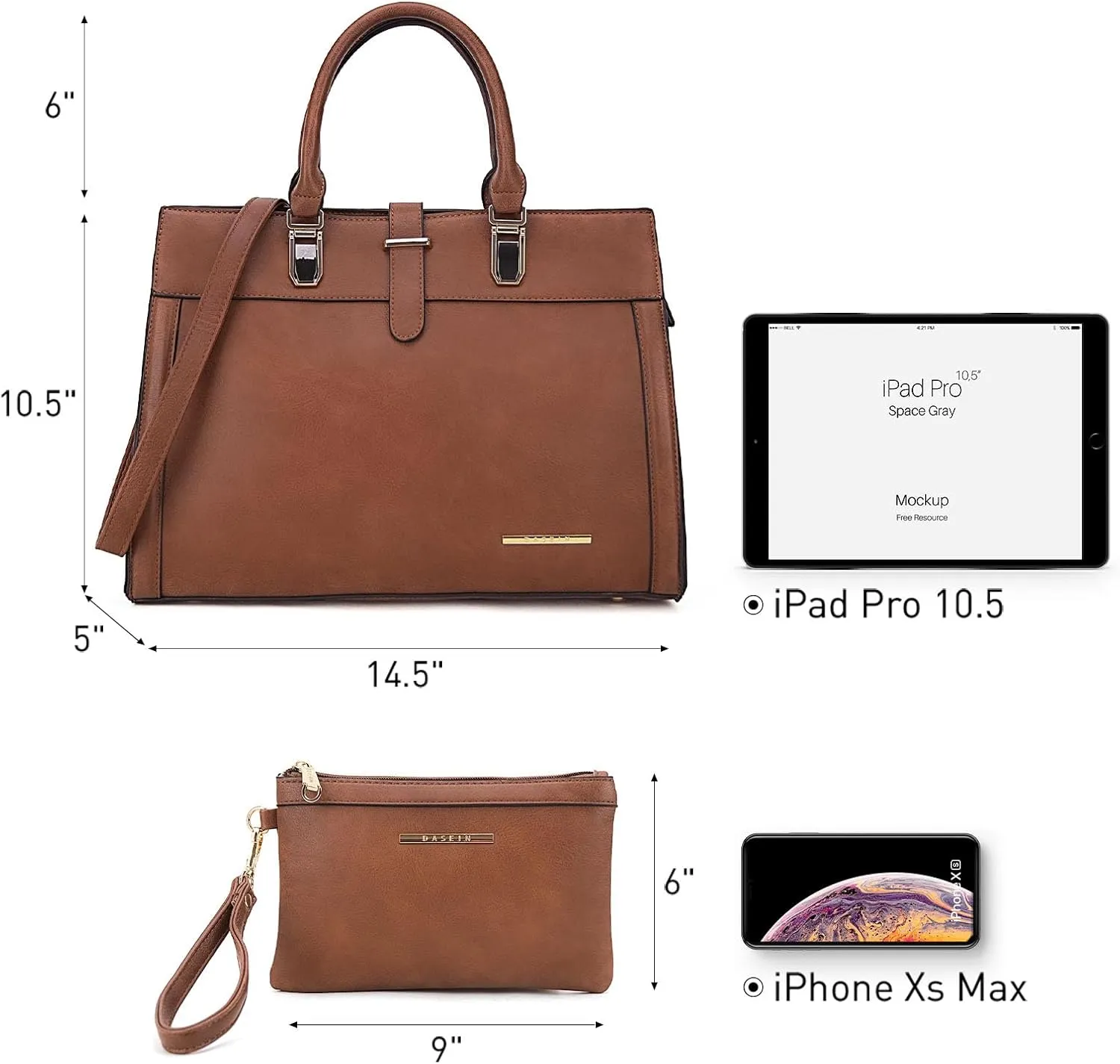 Women's Handbag Flap-over Belt Shoulder Bag Top Handle Tote Satchel Purse Work Bag w/Matching Wristlet