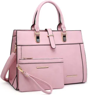 Women's Handbag Flap-over Belt Shoulder Bag Top Handle Tote Satchel Purse Work Bag w/Matching Wristlet
