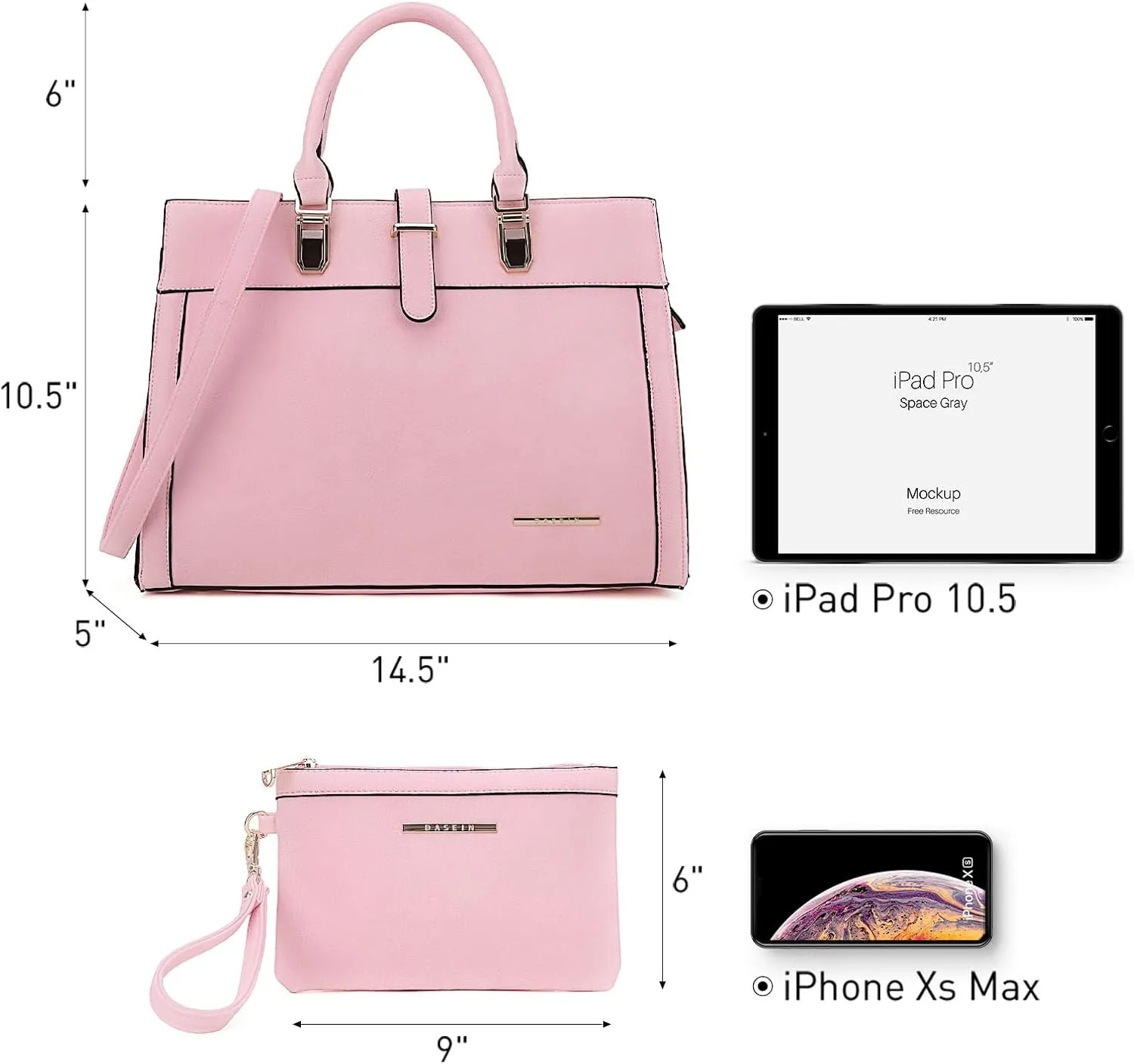 Women's Handbag Flap-over Belt Shoulder Bag Top Handle Tote Satchel Purse Work Bag w/Matching Wristlet