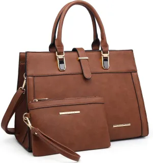 Women's Handbag Flap-over Belt Shoulder Bag Top Handle Tote Satchel Purse Work Bag w/Matching Wristlet