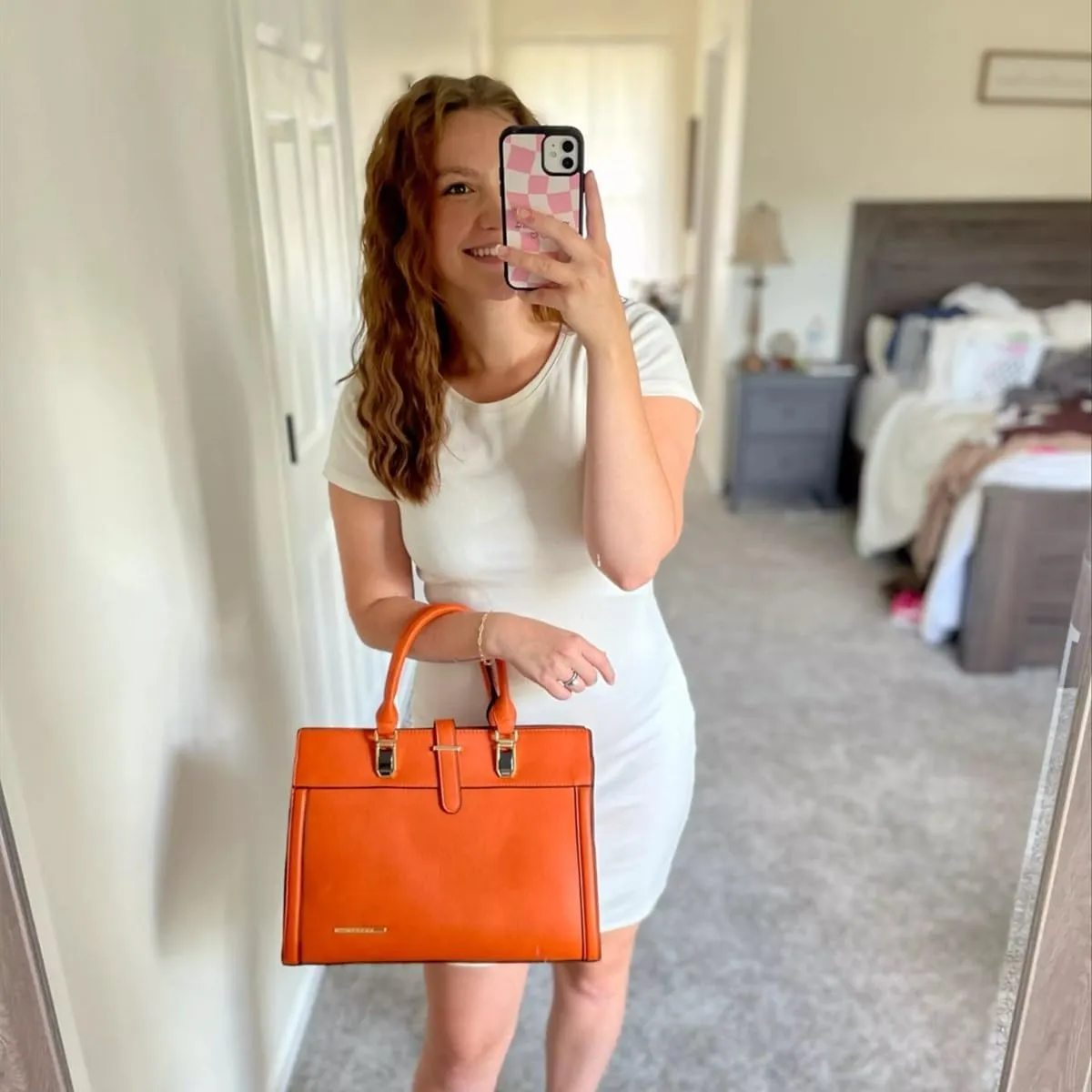 Women's Handbag Flap-over Belt Shoulder Bag Top Handle Tote Satchel Purse Work Bag w/Matching Wristlet