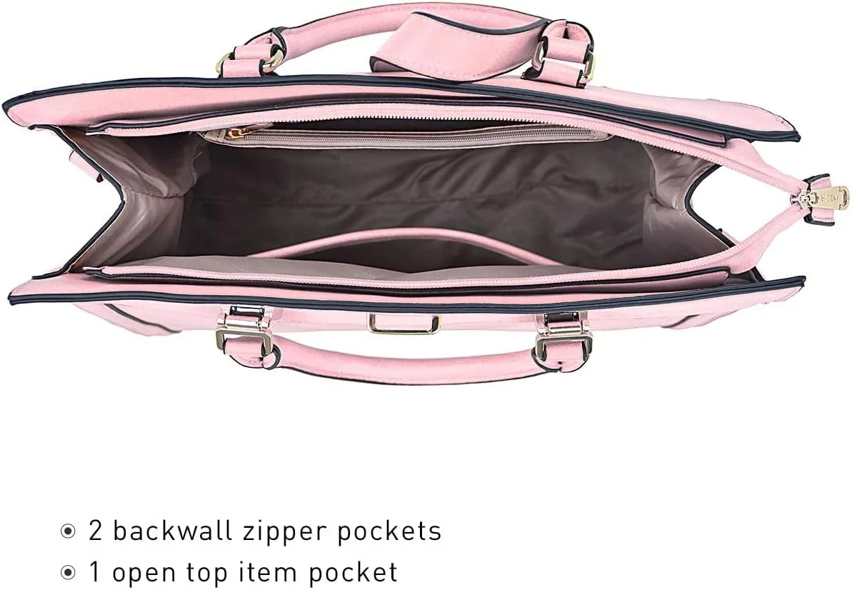 Women's Handbag Flap-over Belt Shoulder Bag Top Handle Tote Satchel Purse Work Bag w/Matching Wristlet
