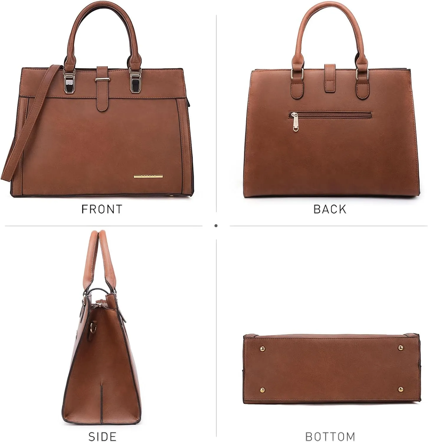 Women's Handbag Flap-over Belt Shoulder Bag Top Handle Tote Satchel Purse Work Bag w/Matching Wristlet
