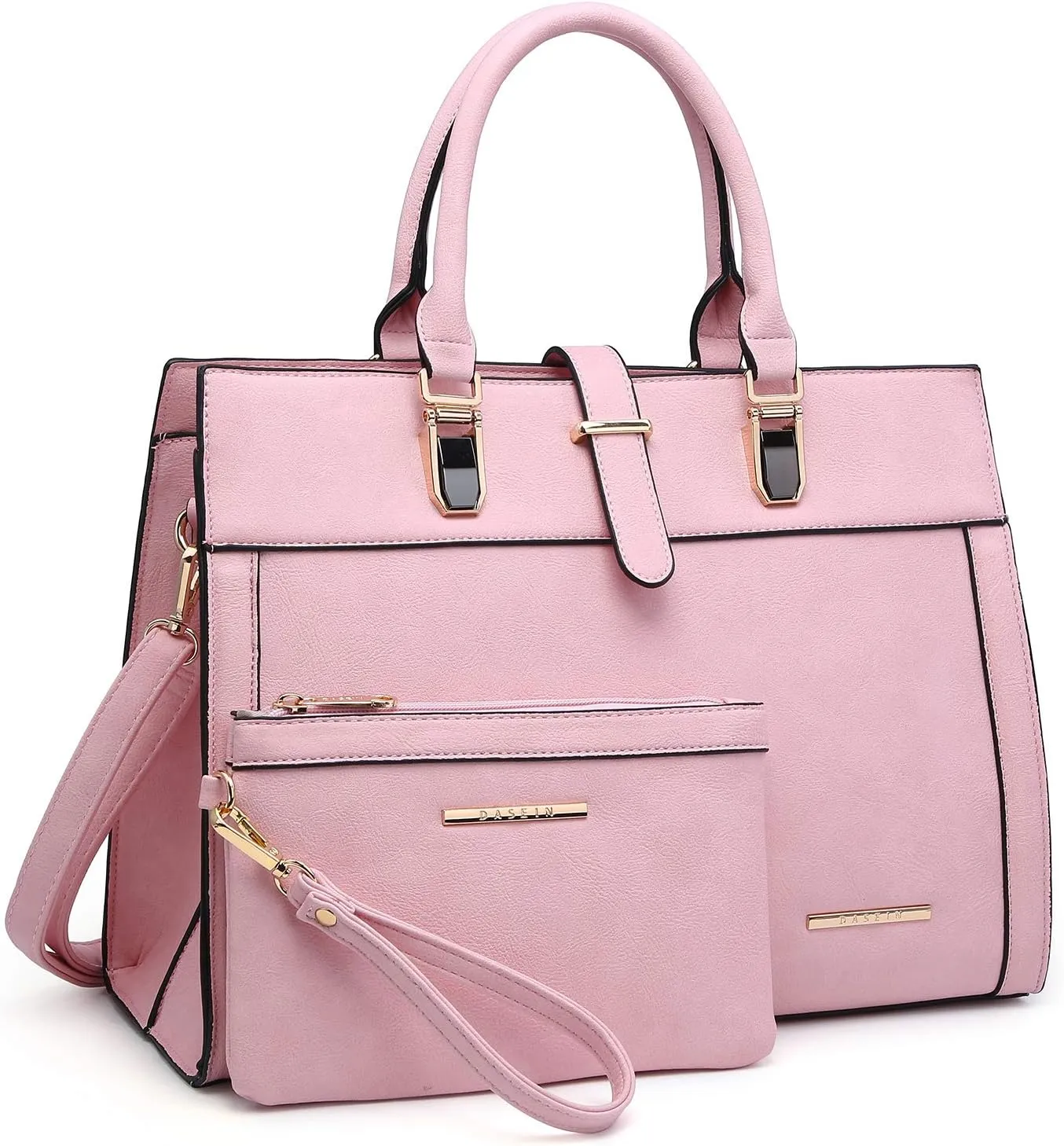 Women's Handbag Flap-over Belt Shoulder Bag Top Handle Tote Satchel Purse Work Bag w/Matching Wristlet