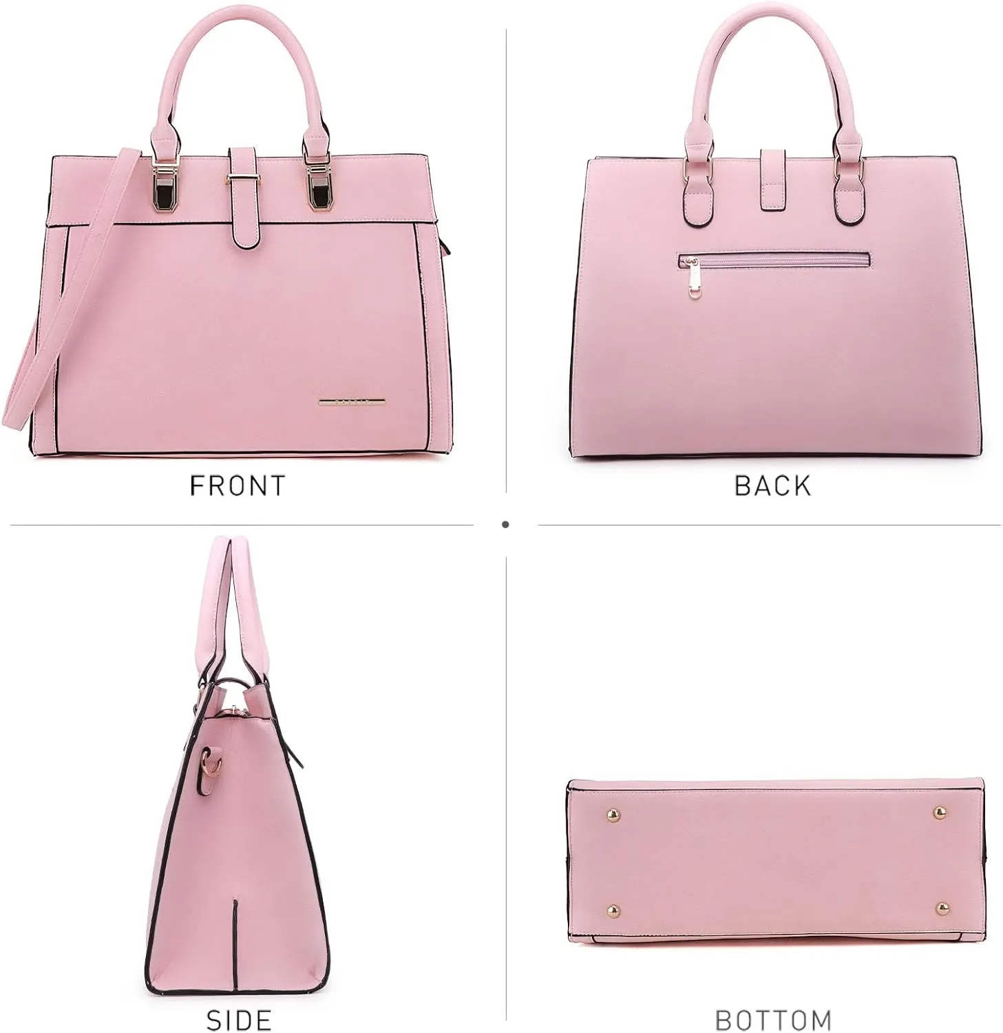 Women's Handbag Flap-over Belt Shoulder Bag Top Handle Tote Satchel Purse Work Bag w/Matching Wristlet