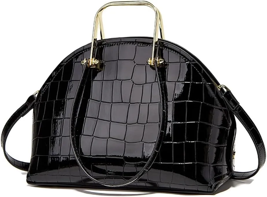 Womens Handbags Glossy Patent Leather Dome Satchel Bag Top Handle Handbag Purse Shoulder Crossbody Bag Medium Tote Bag