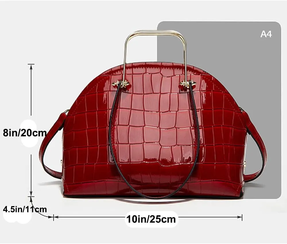 Womens Handbags Glossy Patent Leather Dome Satchel Bag Top Handle Handbag Purse Shoulder Crossbody Bag Medium Tote Bag