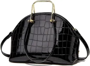 Womens Handbags Glossy Patent Leather Dome Satchel Bag Top Handle Handbag Purse Shoulder Crossbody Bag Medium Tote Bag