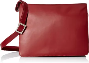 Womens Large Leather Flap-Over Shoulder/Crossbody Messenger Bag, Red, One Size