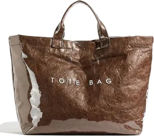 Women's Large PVC Tote Bag – Letters Print Kraft Paper Carry All Bag Top Handle Clear Hobo Handbag