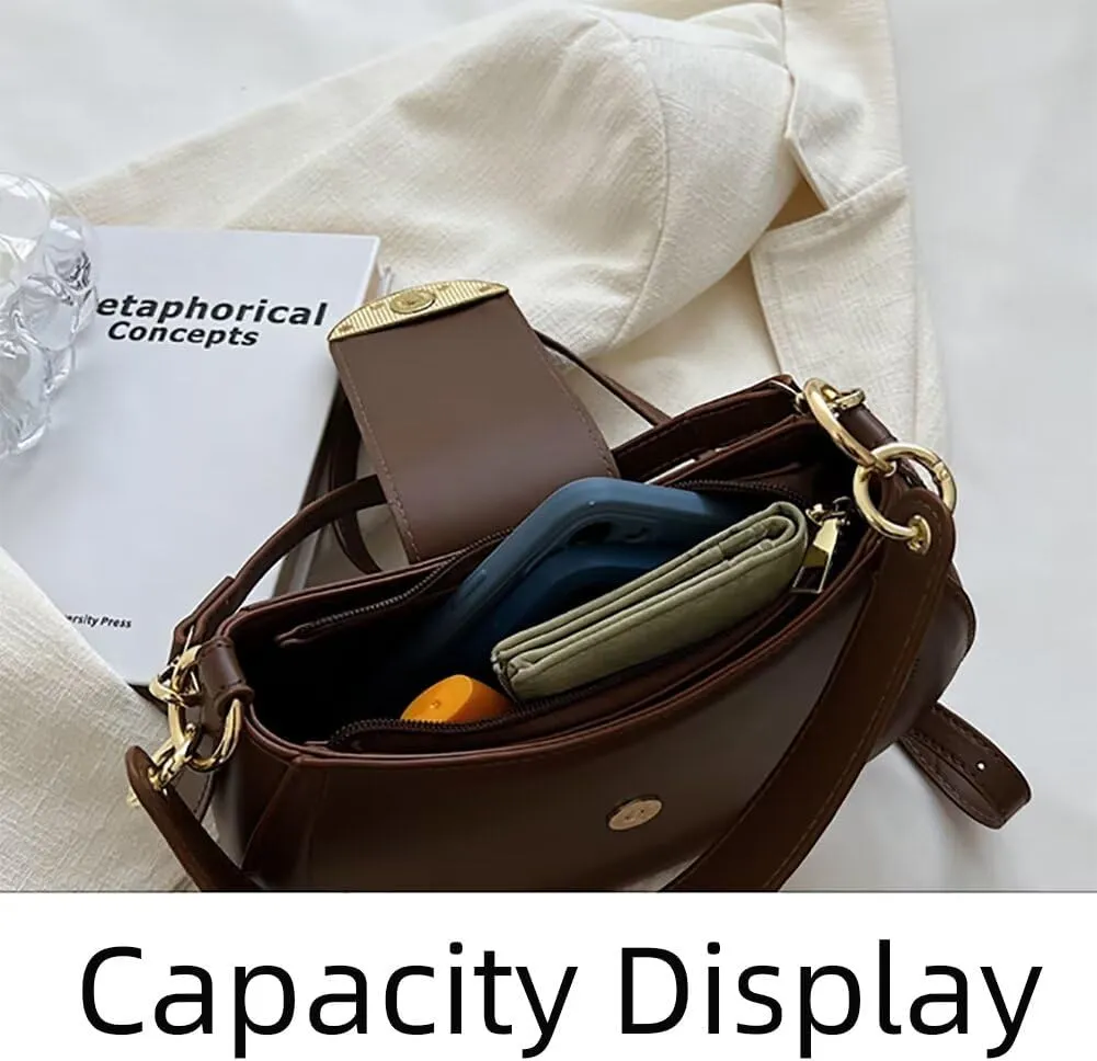 Women’s Leather Shoulder Bag Designer Crossbody Purse Simple Crescent Bag Top Handle Satchel Purse Vintage Tote Bag