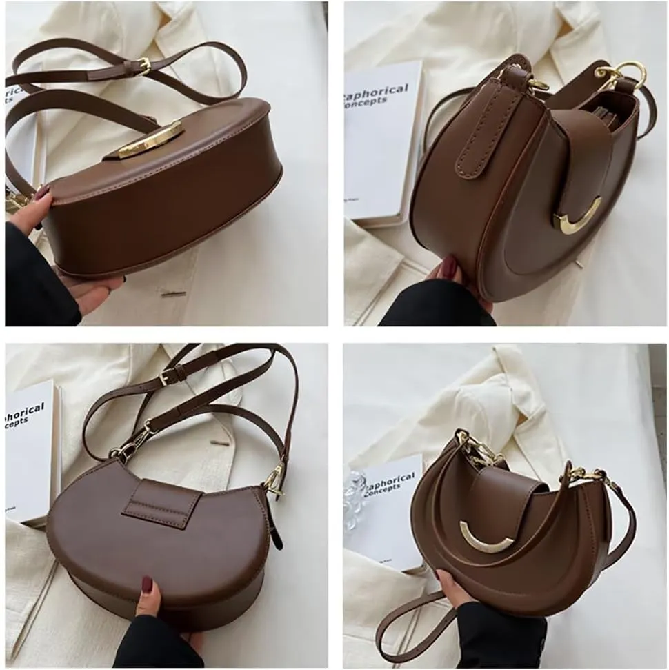 Women’s Leather Shoulder Bag Designer Crossbody Purse Simple Crescent Bag Top Handle Satchel Purse Vintage Tote Bag