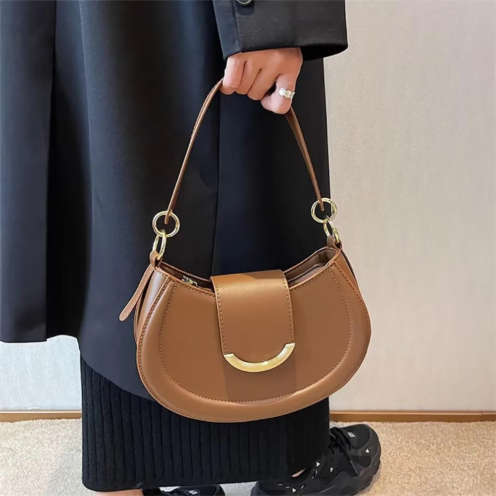 Women’s Leather Shoulder Bag Designer Crossbody Purse Simple Crescent Bag Top Handle Satchel Purse Vintage Tote Bag