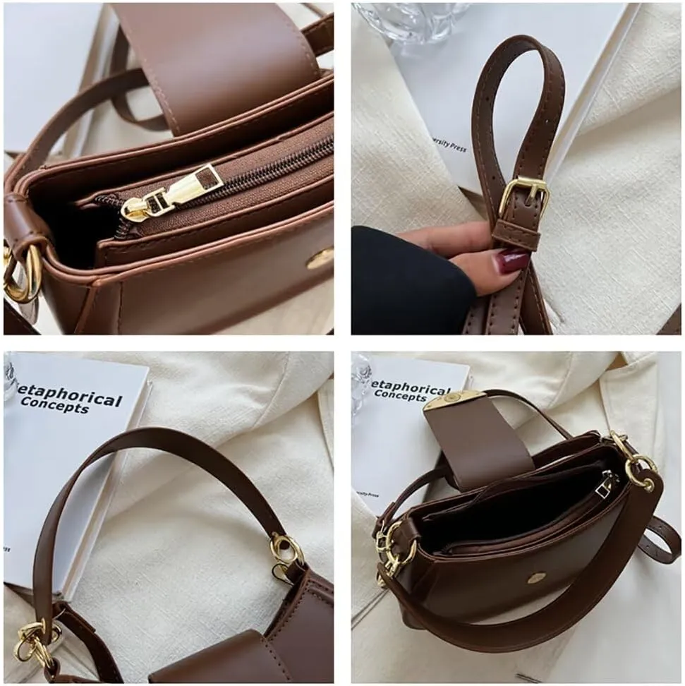 Women’s Leather Shoulder Bag Designer Crossbody Purse Simple Crescent Bag Top Handle Satchel Purse Vintage Tote Bag