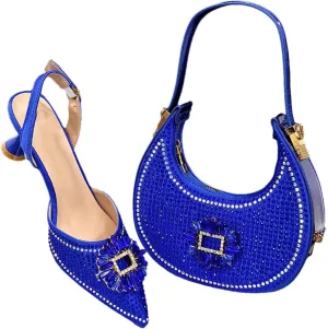Women’S Luxurious Sky Blue Pumps and Handbag Set for Parties and Weddings Comfortable Streamline Slingbacks with Bling