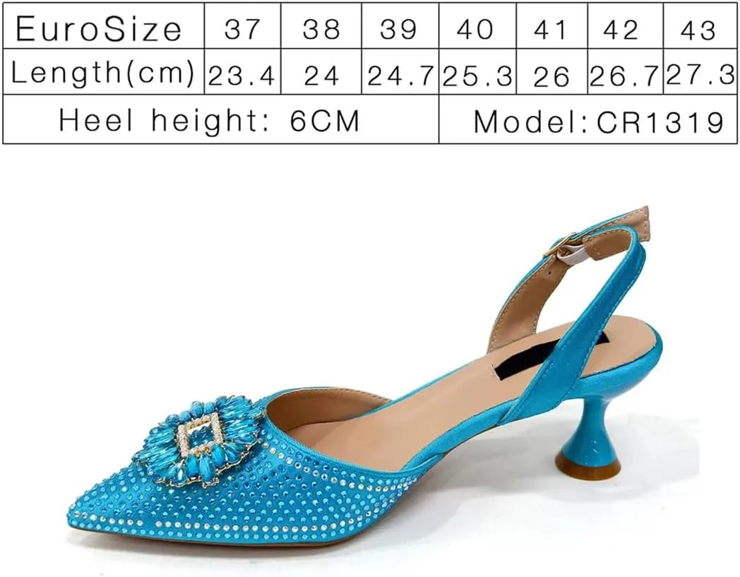 Women’S Luxurious Sky Blue Pumps and Handbag Set for Parties and Weddings Comfortable Streamline Slingbacks with Bling