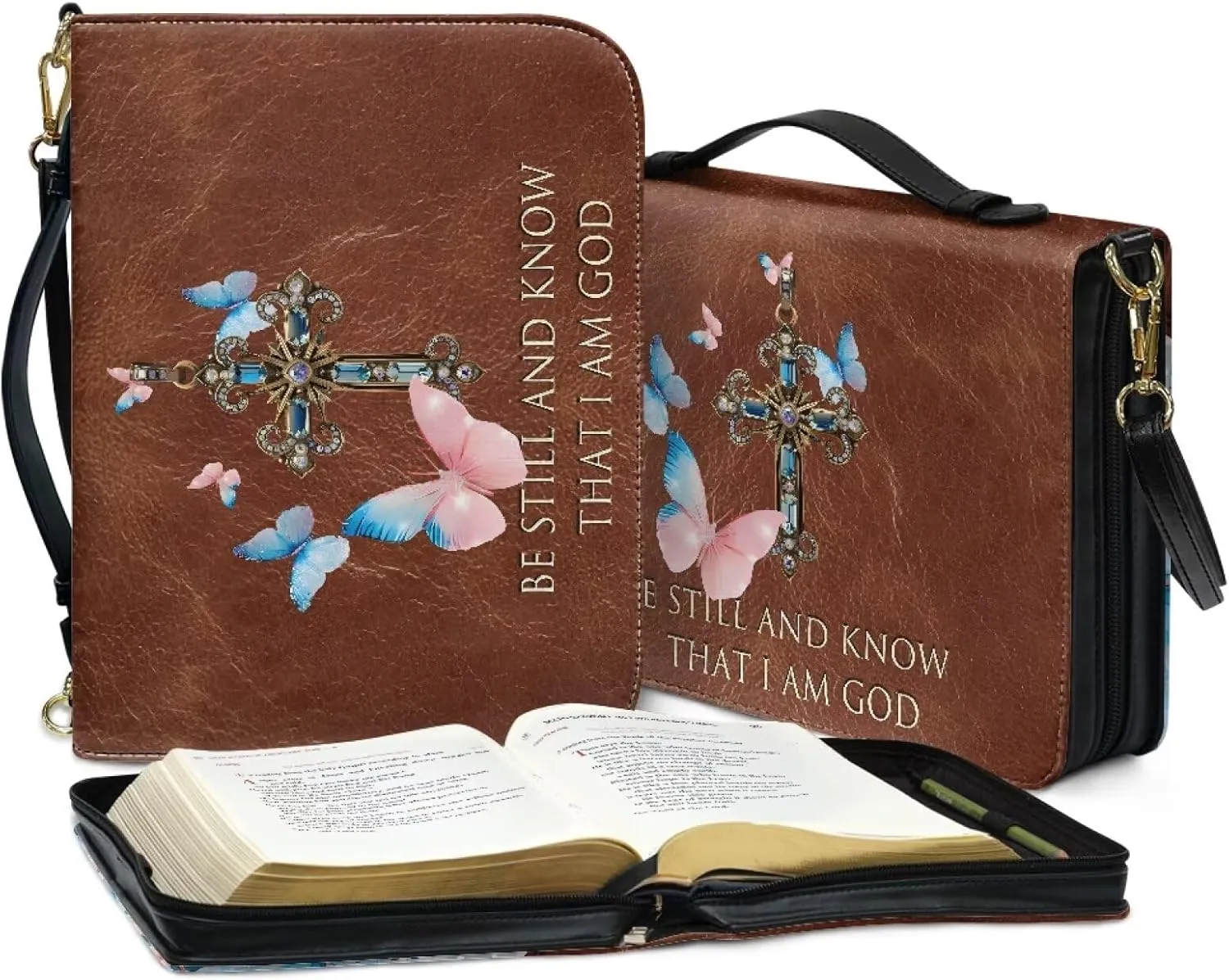 Womens Mens Bible Cover Case Leather Bible Carrying Bag Portable Church Protective for Christian Size M-2XL
