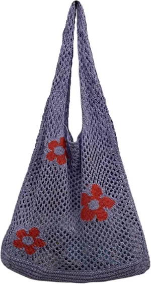 Women's New Japanese And Korean Tote Bag Flower Bag Knitted Mesh Hollow Shoulder Bags Shoulder Bags (A, One Size)