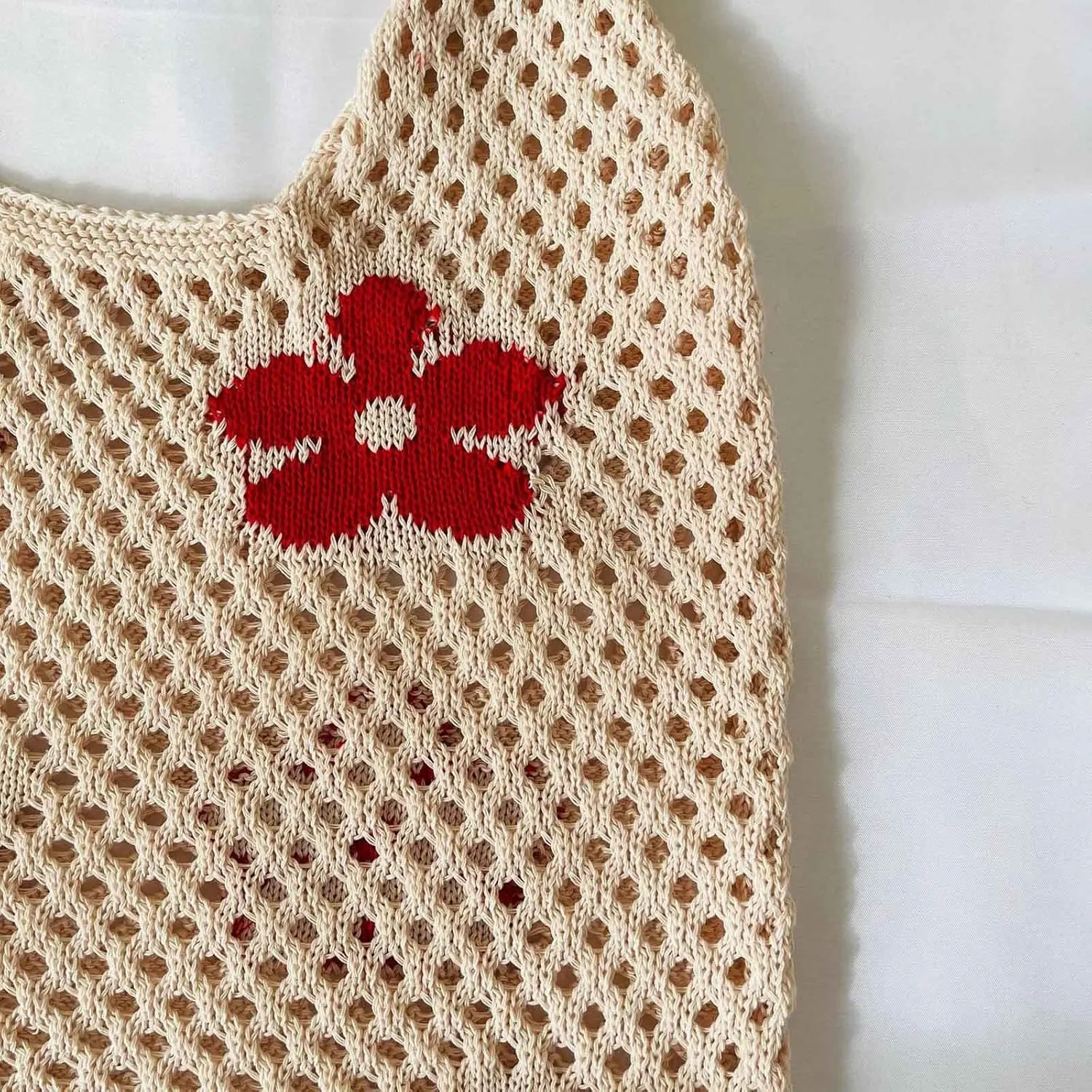Women's New Japanese And Korean Tote Bag Flower Bag Knitted Mesh Hollow Shoulder Bags Shoulder Bags (B, One Size)