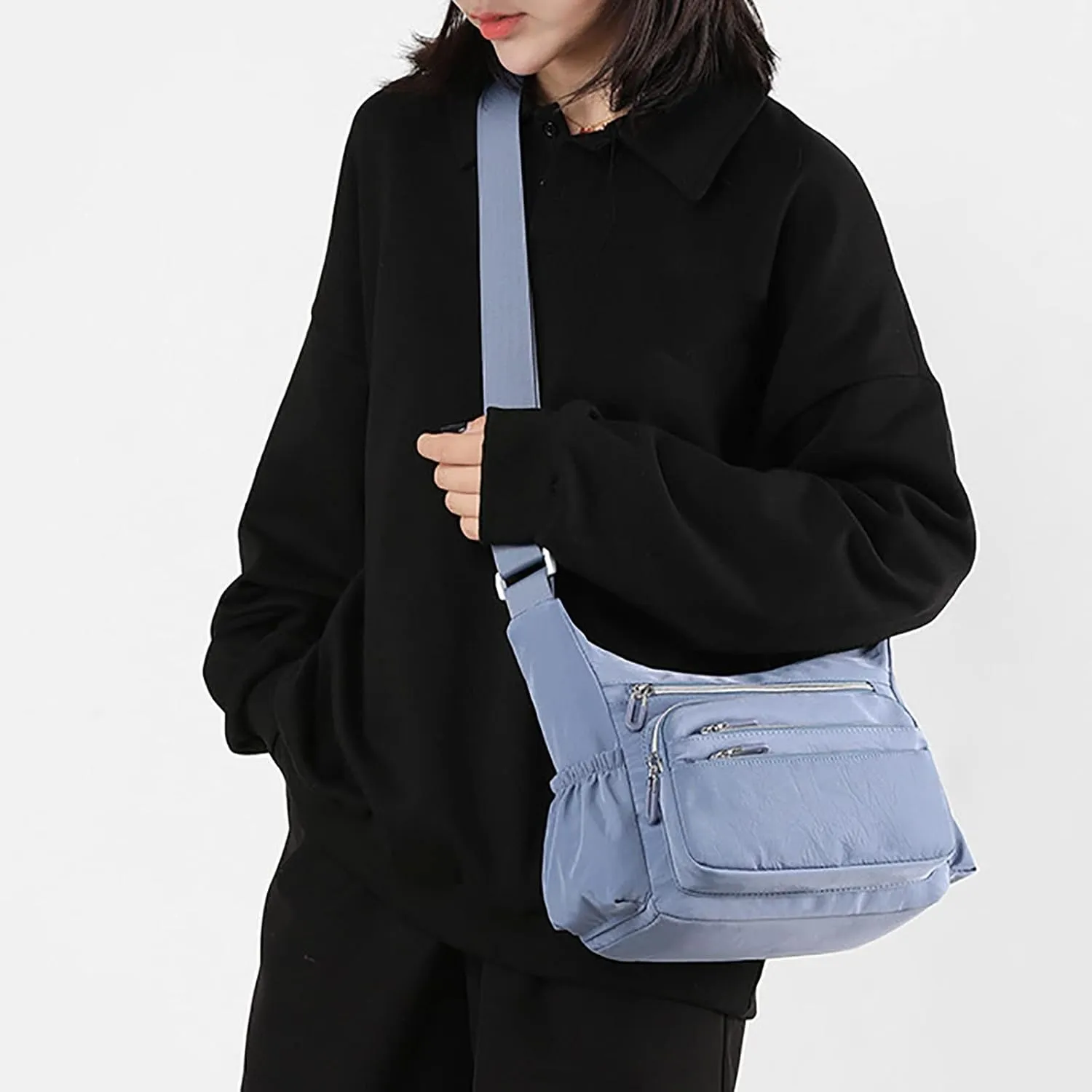 Womens Pocket Casual Crossbody Bag Ladies Shoulder Messenger Bags Handbag For Daily Use Travel Mens (BU1, One Size)