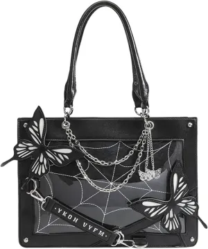 Women's Punk Gothic Tote Bag Fashion PU Leather Top-handle Bag Large Capacity Lolita Butterfly Shoulder Bag