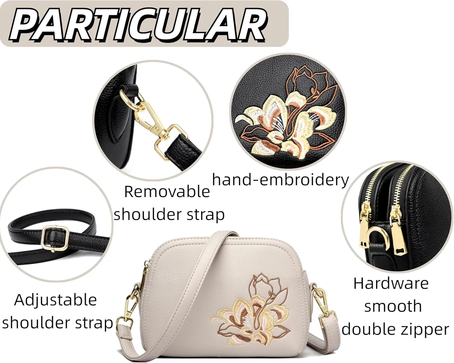 Women’s Shoulder Bag Satchel Bags Embroidered Designer Purse Vegan Leather Cell Phone Purse