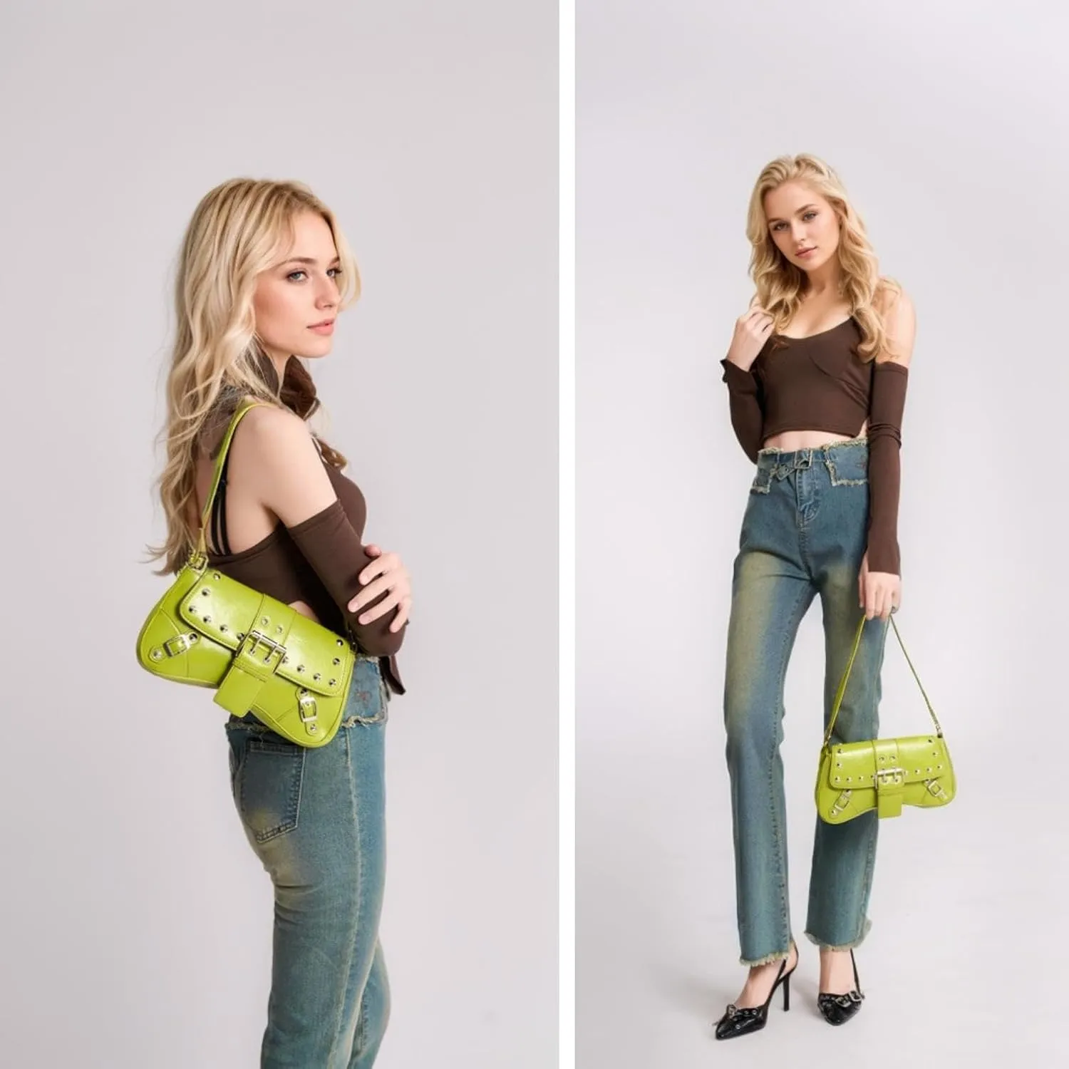 Women's Shoulder Bag Y2K Purses 90s Studded Rivet Punk Handbag Red Leather Purses summer bags for women 2025 trendy