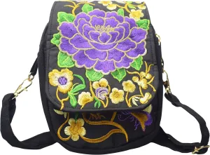 Women's Small Cute Boho Canvas Crossbody Camera Bag Cell Phone Purse with Floral Embroidery