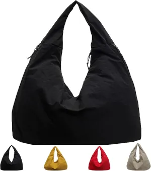 Women's Solid Color Textured Draped Tote Bag, Big Capacity Minimalist Versatile Shoulder Bag for Work & Daily Used (Black)