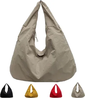 Women's Solid Color Textured Draped Tote Bag, Big Capacity Minimalist Versatile Shoulder Bag for Work & Daily Used (Khaki)