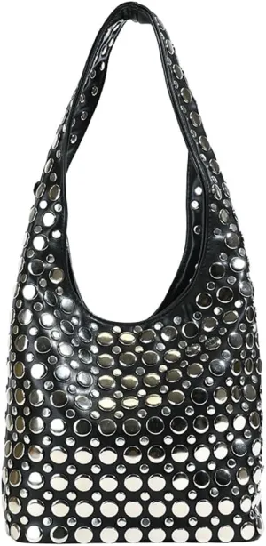 Women's Studded Shoulder Bag Soft PU Leather Y2k 90s Punk Tote Bags Streetwear Underarm Purse Top-handle Hobo Handbag