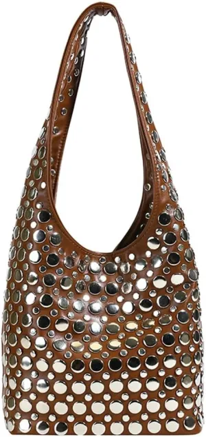 Women's Studded Shoulder Bag Soft PU Leather Y2k 90s Punk Tote Bags Streetwear Underarm Purse Top-handle Hobo Handbag
