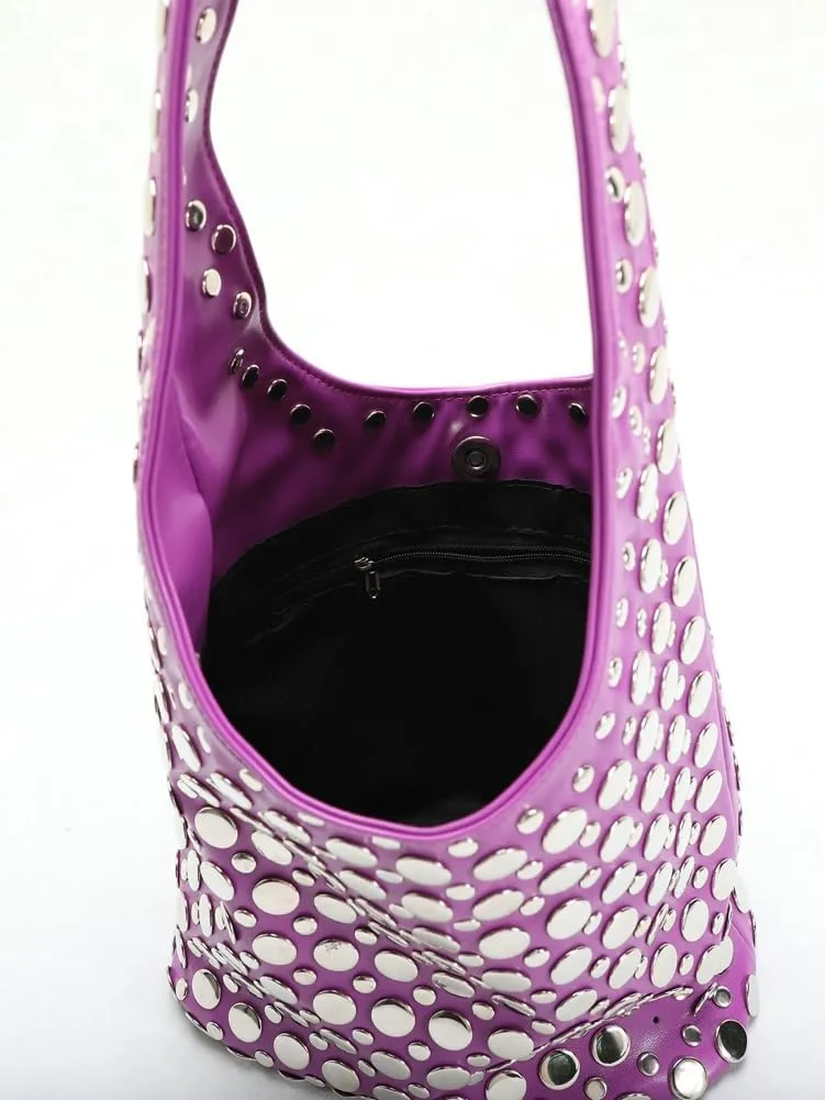 Women's Studded Shoulder Bag Soft PU Leather Y2k 90s Punk Tote Bags Streetwear Underarm Purse Top-handle Hobo Handbag